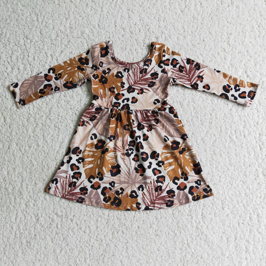 Girls Leopard Fall Long Sleeve Dress