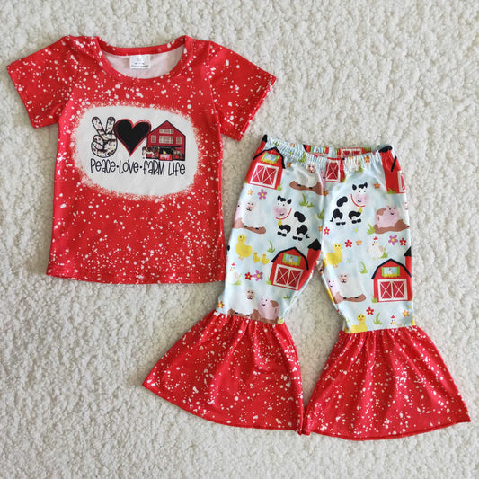 Girls Peace Love Farm Life Pants Set