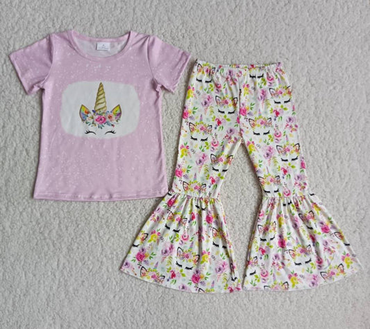 Girls Unicorn Floral Pants Set