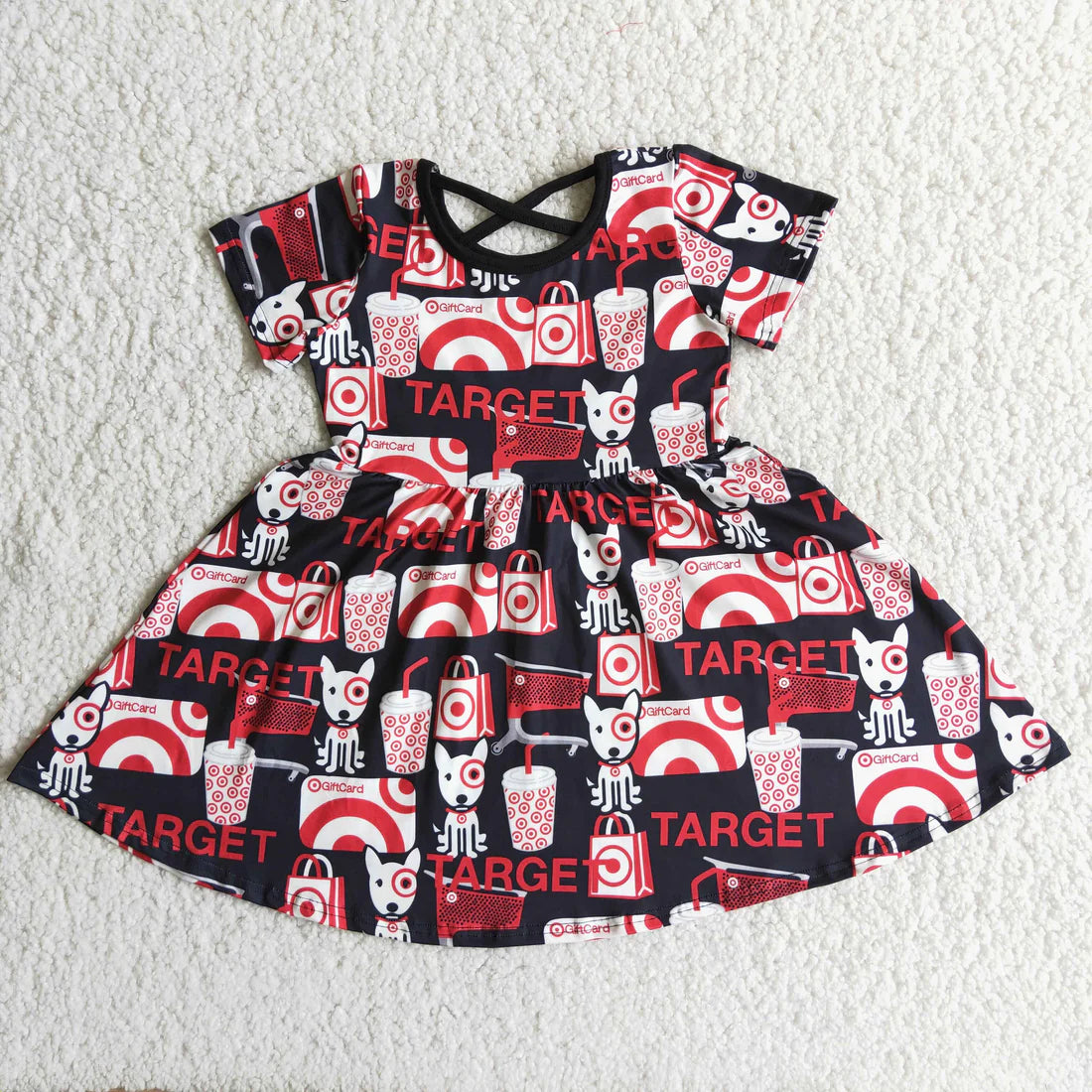 Girls Short Sleeve Circle Red Dress
