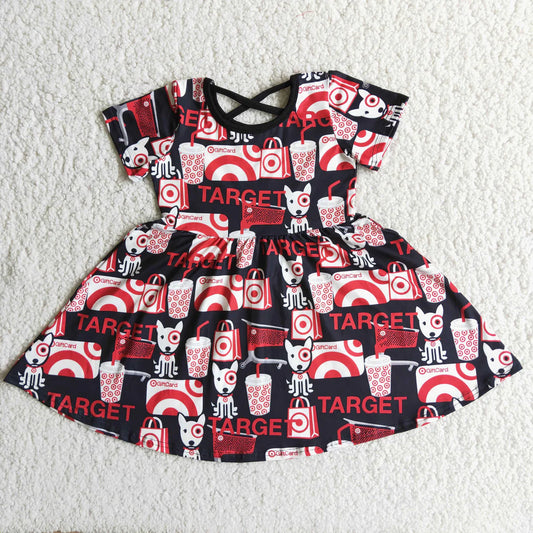 Girls Short Sleeve Circle Red Dress