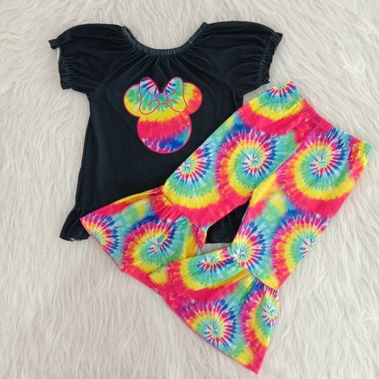 Girls Tie Dye Cartoon Pants Set
