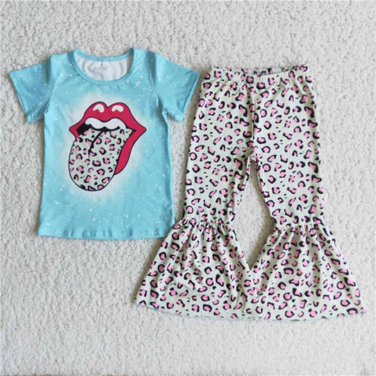 Girls Leopard Lips Pants Set